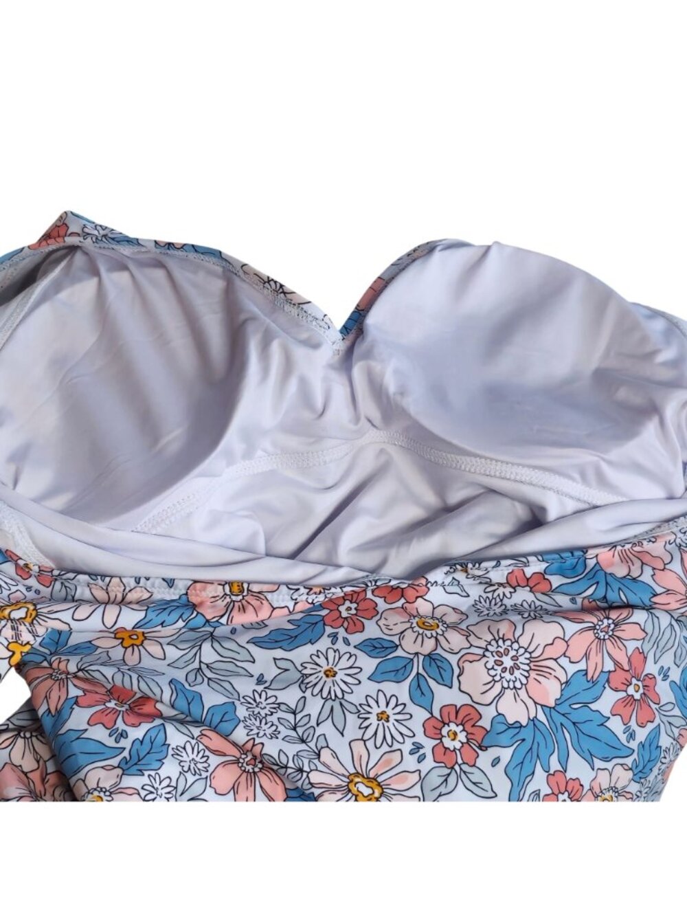 Floral Ruffle Sleeve One Piece Swimsuit XL Deep V Neck Tummy Control - Picture 3 of 9